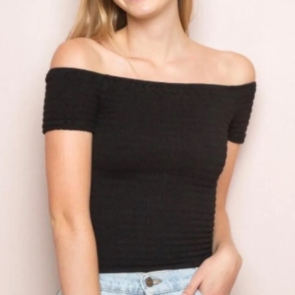 Brandy Melville Charlene Smocked Crop Top Black One Size
